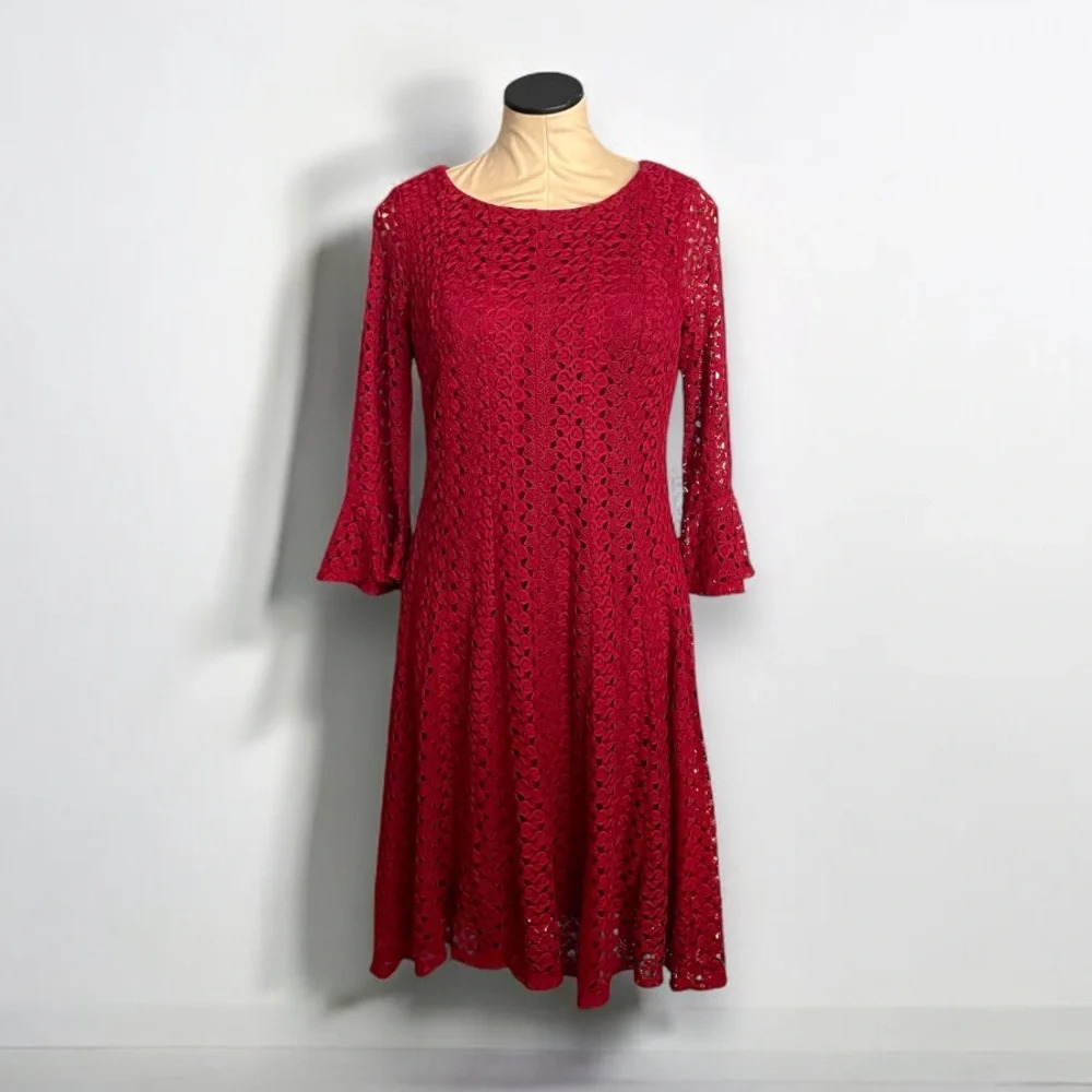 Red Knitted Overlay Midi Dress NWT